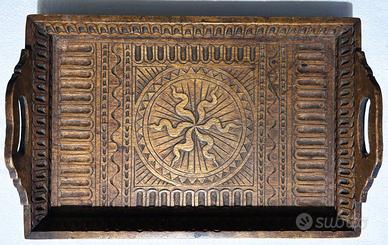 Vassoio Antico in Legno Intagliato a Mano (42×28)