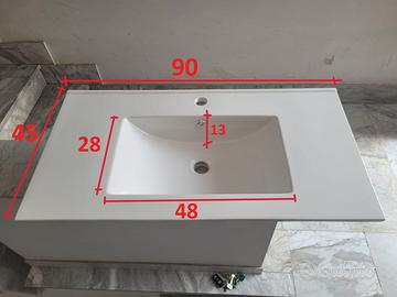 lavandino lavabo da incasso in ceramica cm 90x45