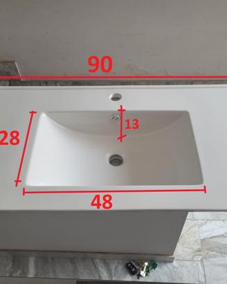 lavandino lavabo da incasso in ceramica cm 90x45