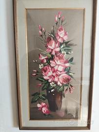 Quadro Antico Fiori in Vaso - Olio Materico su Tel