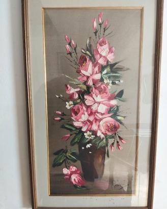 Quadro Antico Fiori in Vaso - Olio Materico su Tel