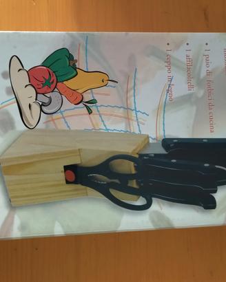 ceppo legno con coltelli