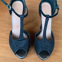 Sandali Donna Nero glitter con tacco e plateau