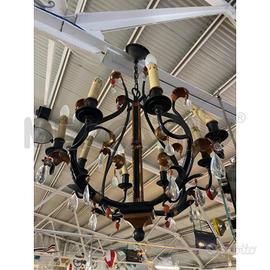 LAMPADARIO IN STILE FERRO BATTUTO CON FOGLIE COL.O