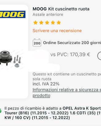 Kit cuscinetto ruota opel astra