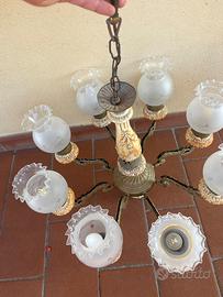 Lampadario Vintage 8 Luci in Ceramica e Vetro