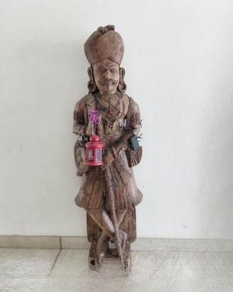 Maestosa Statua Antica in Legno Massiccio - Guerri