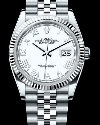 Rolex DJ 36mm bianco 126234 nuovo 10/2025 full 