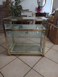 Carrello Vetrina Vintage in Vetro e Oro