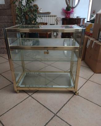 Carrello Vetrina Vintage in Vetro e Oro