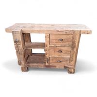 Banco da lavoro con morsa in ferro in rovere