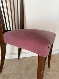 5 Sedie mid century con  velluto rosa ritapezzato