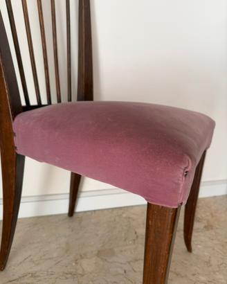 5 Sedie mid century con  velluto rosa ritapezzato