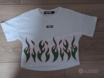 Maglia AC/DC bianca con fiamme verdi