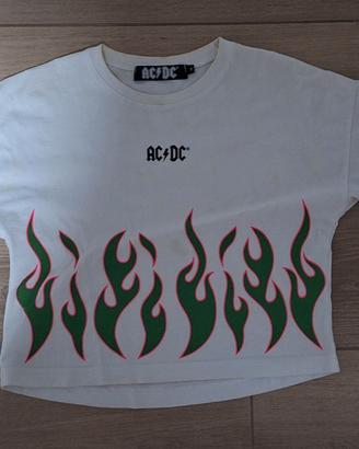 Maglia AC/DC bianca con fiamme verdi
