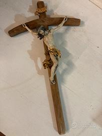 Antico crocifisso legno dipinto 50 cm