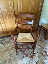 Poltrona capotavola in legno e  paglia di Vienna