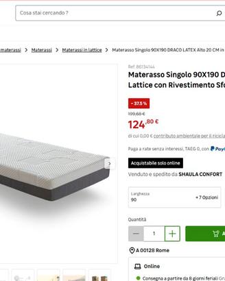 Materasso Singolo 90X190 LATEX 20 CM