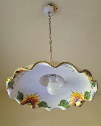 Lampadario a Piatto in Ceramica Decorata a Mano