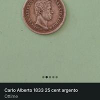 Carlo Alberto 1833 25 cent