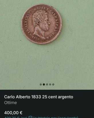 Carlo Alberto 1833 25 cent