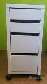 Cassettiera con rotelle, bianco, 35x75 cm