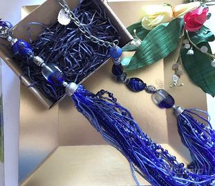 Collana agate blu India lunga