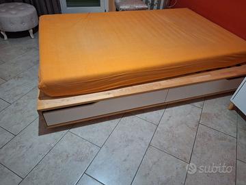 Letto con cassetti betulla/bianco 140 x 200