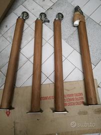 4 Gambe tavolo in legno con ruote e freno