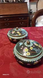 Coppia scatole cloisonné fondo nero 