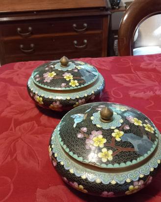 Coppia scatole cloisonné fondo nero 