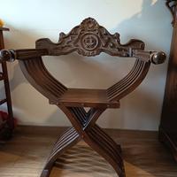 Sedia Savonarola d'Epoca in Legno Intagliatoedia m