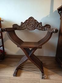 Sedia Savonarola d'Epoca in Legno Intagliatoedia m