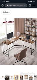 Tavolo PC angolare in legno e metallo, nuovissimo 