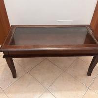 Tavolino da salotto in legno massello con vetrina