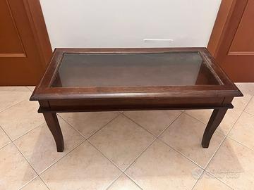 Tavolino da salotto in legno massello con vetrina