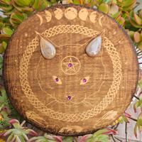 targa/ quadro talismano pentacolo e gatto 