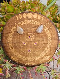 targa/ quadro talismano pentacolo e gatto 