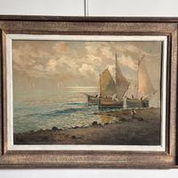 Dipinto "Barche da pesca al tramonto" P. Ricci