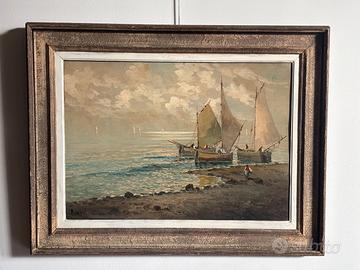 Dipinto "Barche da pesca al tramonto" P. Ricci