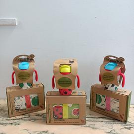 3Set NUOVI Portamerenda+Borraccia 300ml in Bamboo