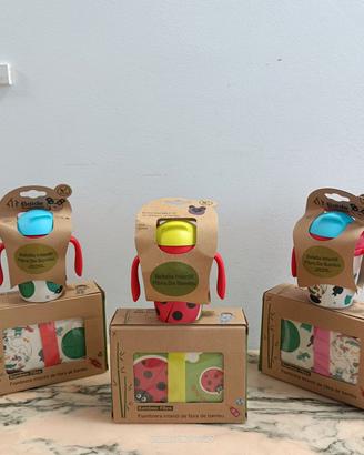 3Set NUOVI Portamerenda+Borraccia 300ml in Bamboo