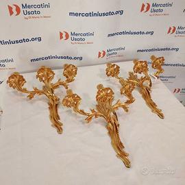 3 Applique A 3 Luci In Bronzo Dorato XX Secolo
