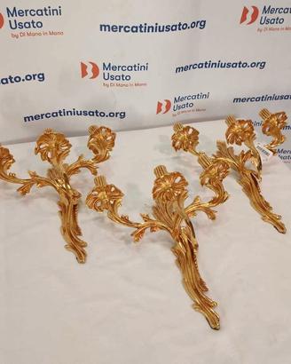 3 Applique A 3 Luci In Bronzo Dorato XX Secolo