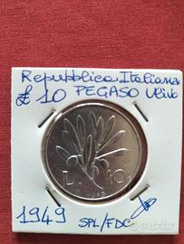 Lire 10 Pegaso Ulivo 1949 SPL/fdc