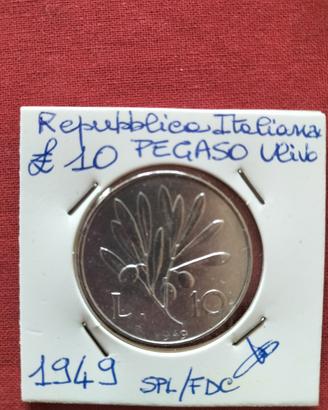 Lire 10 Pegaso Ulivo 1949 SPL/fdc