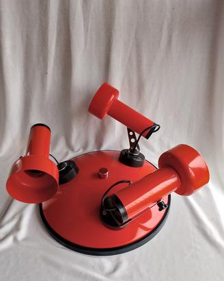 Lampada Plafoniera 3 Faretti Rossa Vintage Anni 70