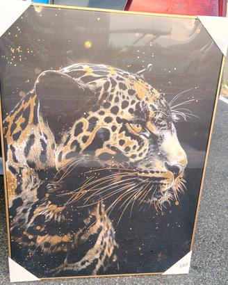 quadro cornice tela  nero e oro  leopardo