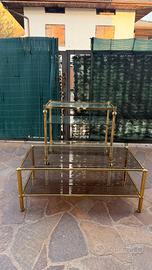 Set Vintage Ottone e Vetro Fumé - Tavolino + carre