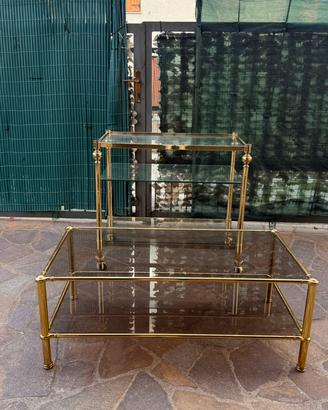 Set Vintage Ottone e Vetro Fumé - Tavolino + carre